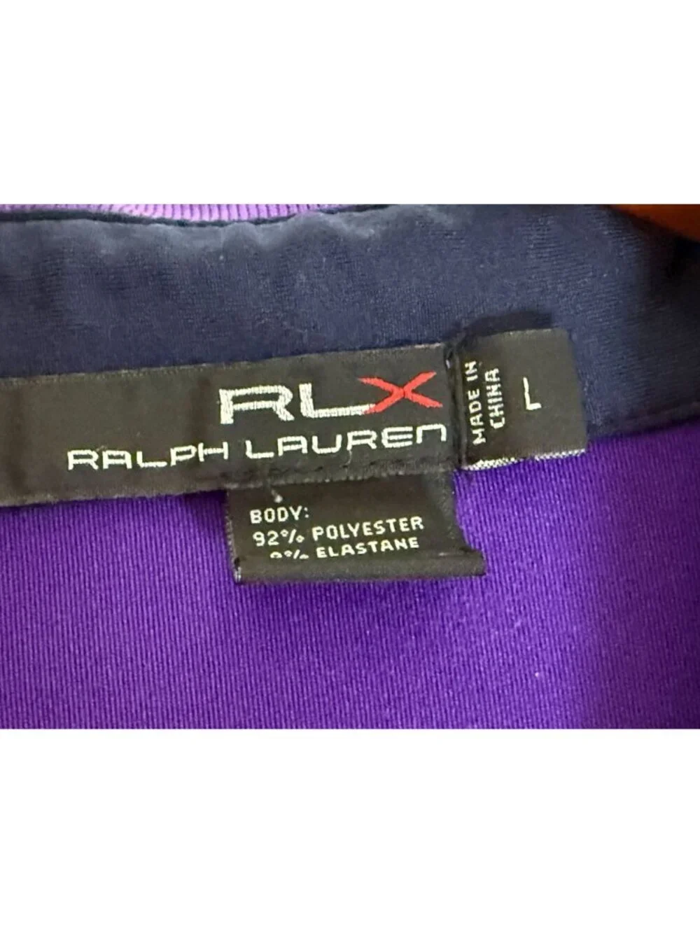 RLX Ralph Lauren Purple Polo Shirt Mens Large Stretch 92% Polyester 8% Elastane